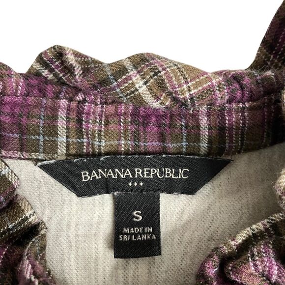 Banana Republic Top Womens S Sugar Plum Plaid Flannel Ruffle Neck Preppy Boho - Picture 5 of 14